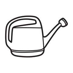 black and white picture, simple plant watering can facing right