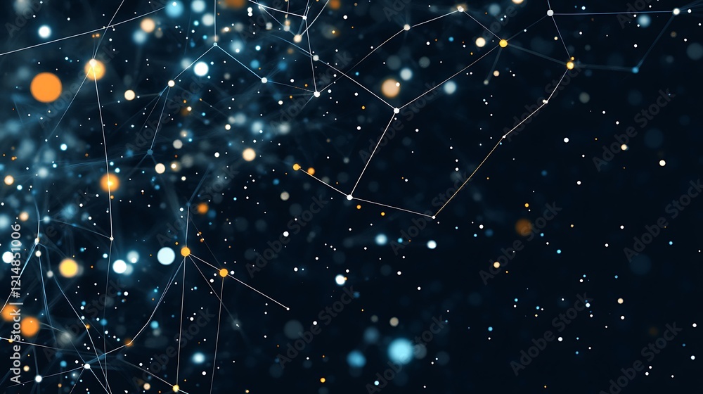 Aufkleber abstract digital network with glowing connections and particles in a dark background