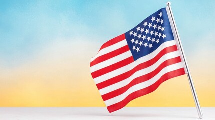 Obraz premium Flag displayed on a table with a clear blue sky in the background during daylight hours