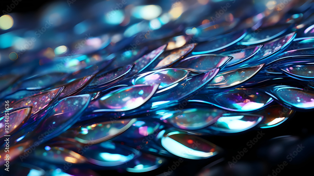 Poster iridescent scales shimmer with colorful light and reflections creates a dynamic visual.