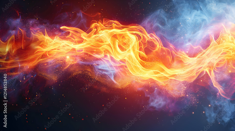 Poster abstract fire and smoke background flows dynamically with vibrant colors and sparkling particles