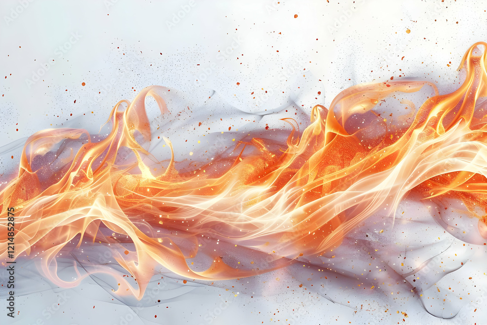 Poster abstract fire background flows with golden particles dynamically on a white surface