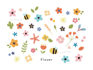 かわいいカラフルな花の手描きイラスト