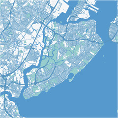 Map of Staten Island in New York in a professional blue style. Contains layered vector with roads water, parks, etc.