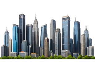 Modern City Skyline with Green Space, Perfect for Urban Backgrounds