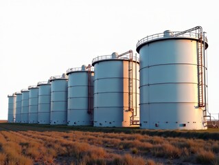 Obraz premium Farm Gas Storage Tanks - Modern Steel Silos