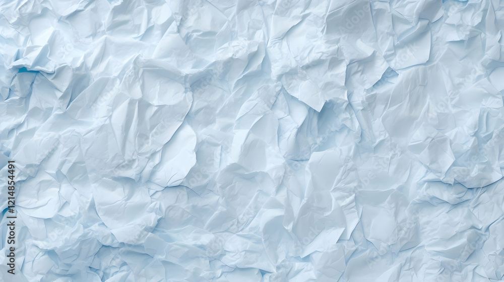 Poster crumpled light blue paper forms abstract textured background for design projects