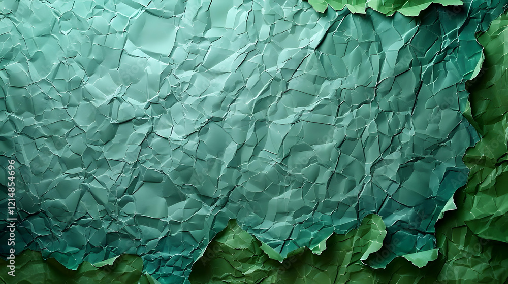Poster crumpled green paper texture forms an abstract background with textured layers perfectly.