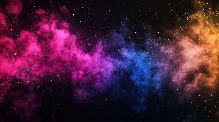 Cosmic Dust Cloud with Vibrant Pink Purple Blue and Golden Hues and Stars on Black Background