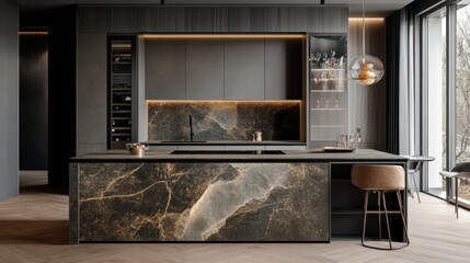 3d rendering modern kitchen apartment interior design