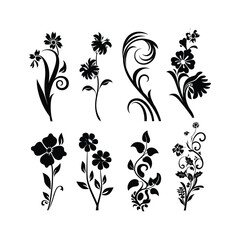 Floral Ornament Silhouette set Clipart on a white Background
