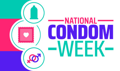 National Condom Week background banner or poster design template. observed every year in February. Holiday concept. Use to any Template, card, poster, placard, template.