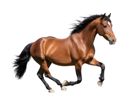 Full Shot of a Brown Horse in Motion Against Transparent Background