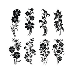 Floral Ornament Silhouette set Clipart on a white Background
