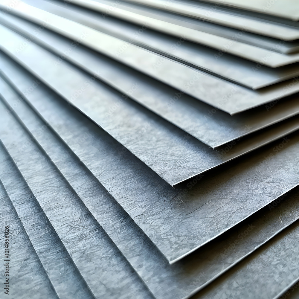 Poster stack of gray metal sheets creates a textured industrial background with parallel lines