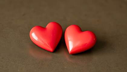Red hearts on a light wooden surface with a premium background