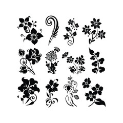 Floral Ornament Silhouette set Clipart on a white Background