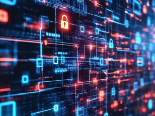 Obraz premium Digital cybersecurity tips displayed on an office screen saver, alerting employees about password safety
