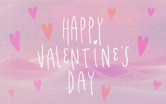 Sweet Happy Valentine Card, Background with hearts, Handlettering, pink