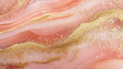 Obraz premium Abstract fluid art texture with swirling peach tones and gold glitter accents