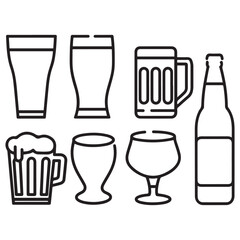 beer line art, beer silhouette,glass beer bottle icon shape symbol. beer vector illustration.hand drawn vector illustration isolated on white background.