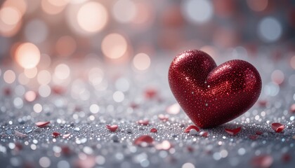 Obraz premium Red Glitter Heart on Sparkling Background Valentine s Day