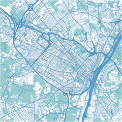 Map of Albany in New York in a professional blue style. Contains layered vector with roads water, parks, etc.