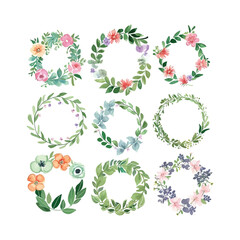 Floral Spring Wreath illustration Clipart on a white Background