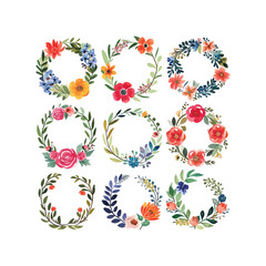 Floral Spring Wreath illustration Clipart on a white Background