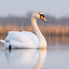 Obraz premium Elegant Mute Swan on Calm Water at Sunset Wildlife Photography