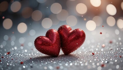 Obraz premium Romantic Red Glitter Hearts on Sparkling Background