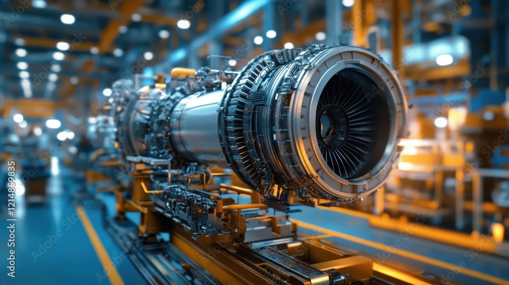 Aufkleber intricate jet engine assembly process within an aerospace factory highlighting precision teamwork in