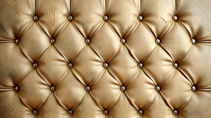 Fototapeta premium Gold Upholstery Fabric with Buttons Creates Luxurious Diamond Pattern, Classic Furniture Design Element.