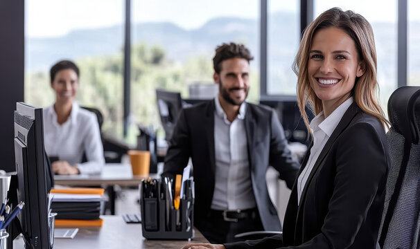 Business team at modern office meeting in bright workspace