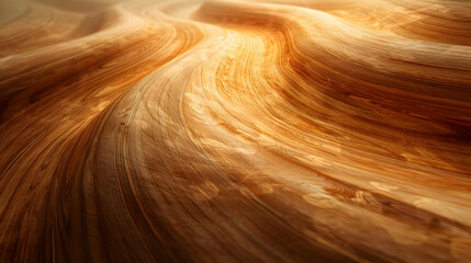 Obraz premium Smooth Wooden Surface Forms Gentle Waves in a Warm, Golden Light