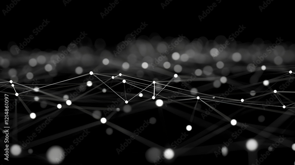 Poster abstract network creates interconnected nodes and lines elegantly on a dark background