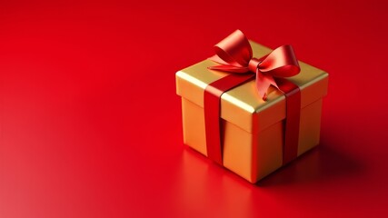 Fototapeta premium Golden Gift Box on Red Background - Black Friday Sale