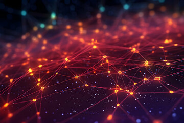 Abstract Background Shows Interconnected Network with Glowing Nodes and Lines Gracefully