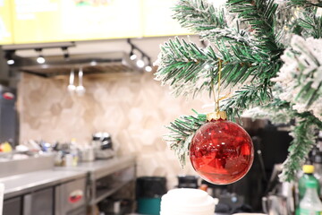 Festive and Joyous Christmas Decoration in a Cozy Restaurant Setting, Enhancing the Atmosphere