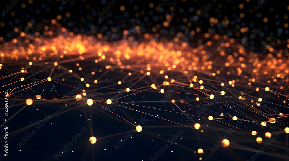 Aufkleber abstract 3d network nodes glowing and connecting elegantly in dark space, network grid