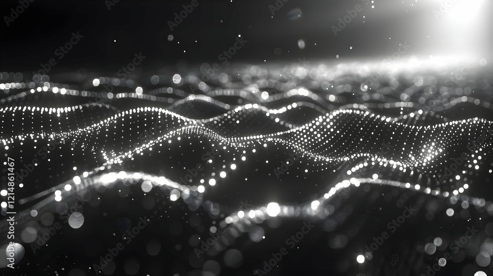 Poster Abstract 3D Wavy Surface with Glowing Particles Creates a Dynamic Digital Landscape.