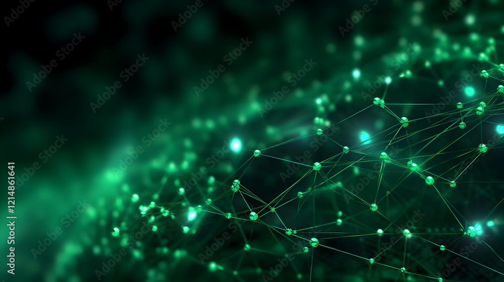 Aufkleber abstract 3d network connections with glowing green nodes forming a complex structure in a dark backg