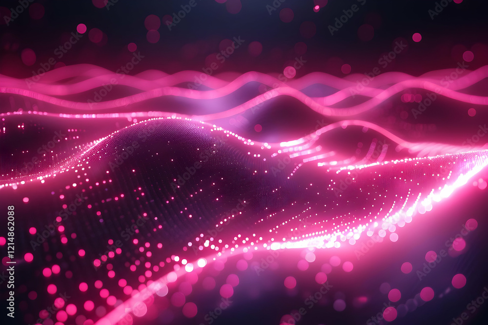 Poster abstract pink wavy background creates a dynamic and vibrant visual with glowing particles and bokeh 