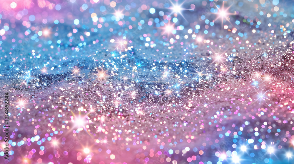 Poster glittering pastel dream: a sparkling abstract background with bokeh and starbursts gently illuminate
