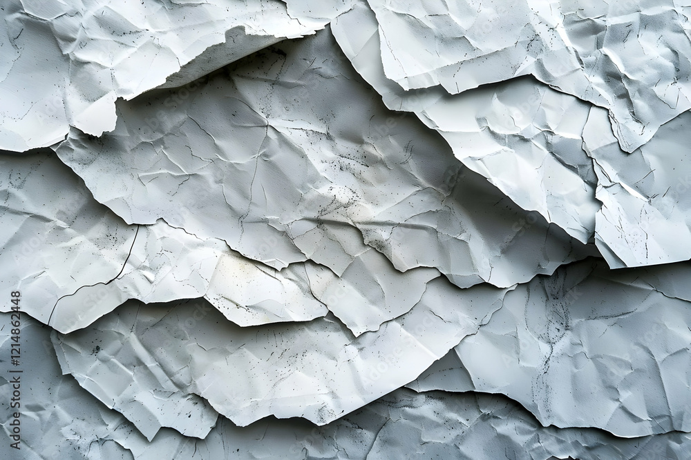 Poster cracked and peeling white paint forms an abstract textured background design with subtle shadows