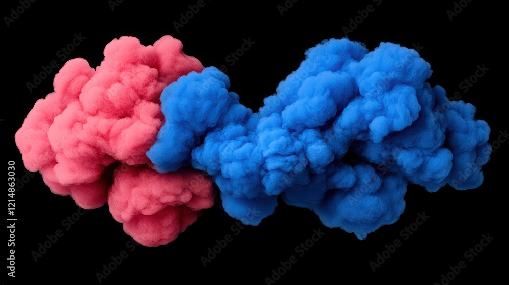 Poster pink and blue ink cloud: an abstract image of vibrant pink and blue ink clouds swirling and merging 