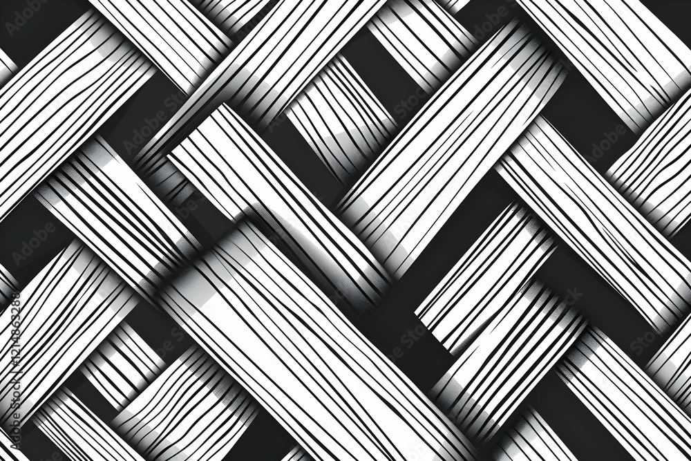 Poster abstract black and white interwoven lines form a dynamic visual pattern