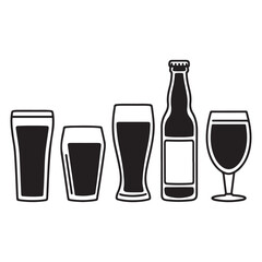 beer line art, beer silhouette,glass beer bottle icon shape symbol. beer vector illustration.hand drawn vector illustration isolated on white background.