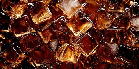 Close up of a pile of ice cubes and soda