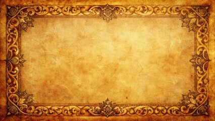 Macro view of antique paper: grunge background, detailed aged texture, brown, and border.